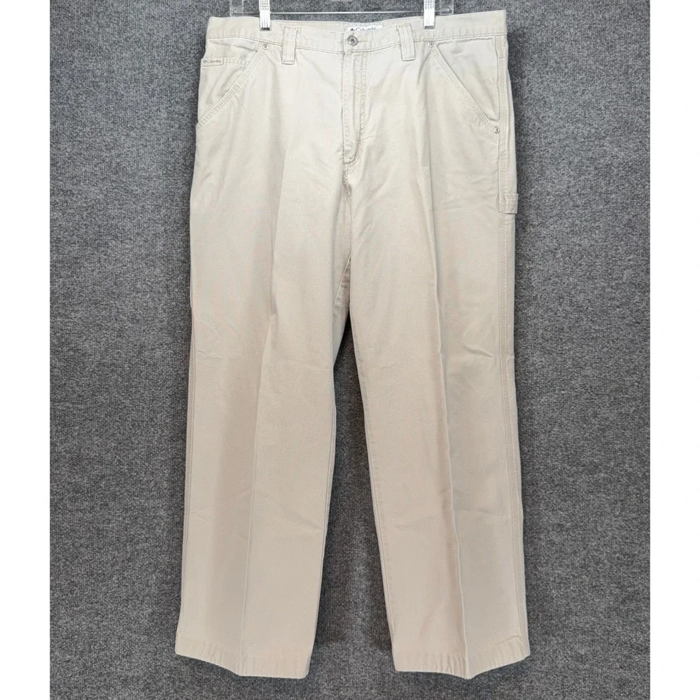 Columbia Carpenter Pants Mens 38 Khaki Tan Utility Canvas Workwear Hiking Rugged